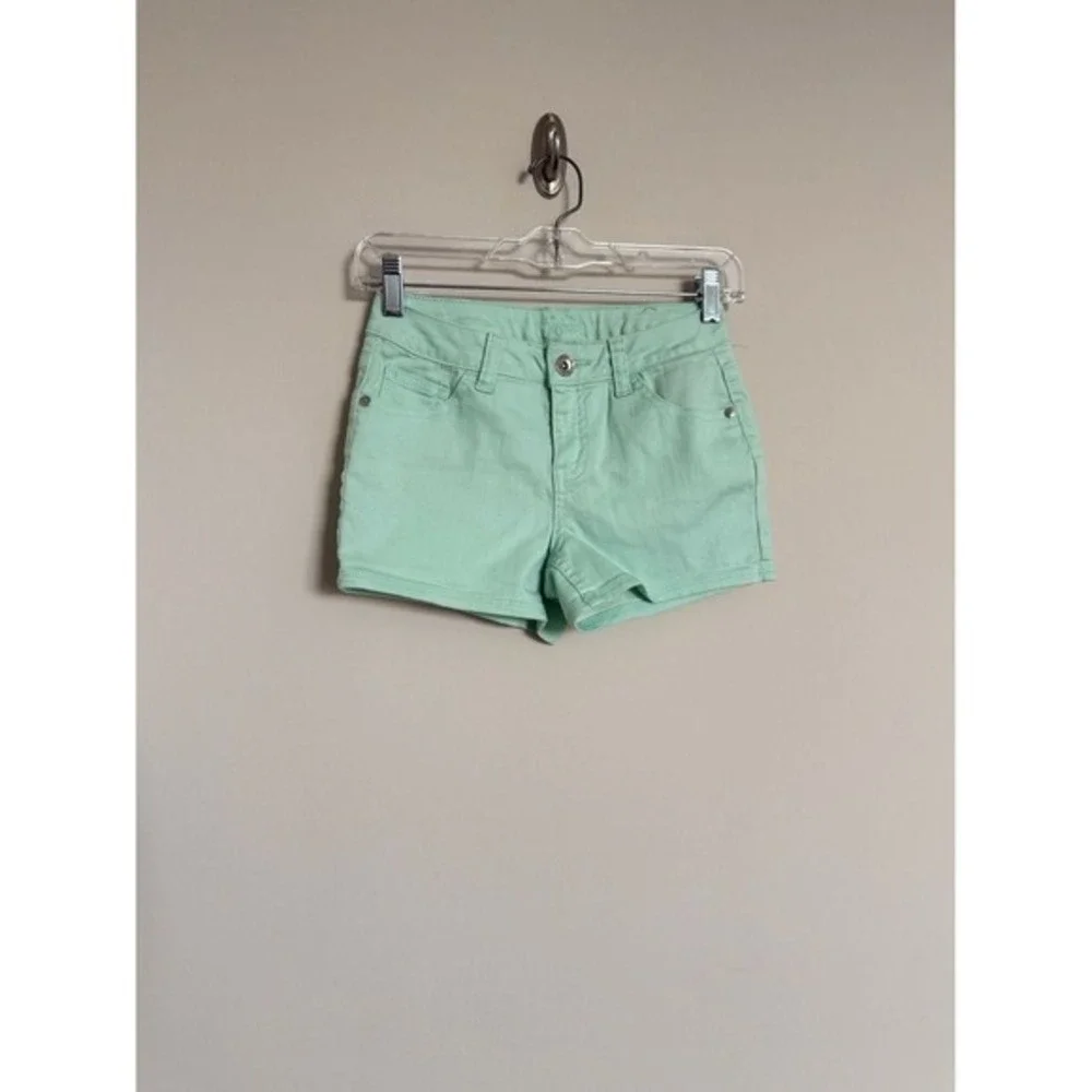 Justice Girls Mint Green Denim Shorts Size 14S Slim Stretch 5-Pocket Summer
